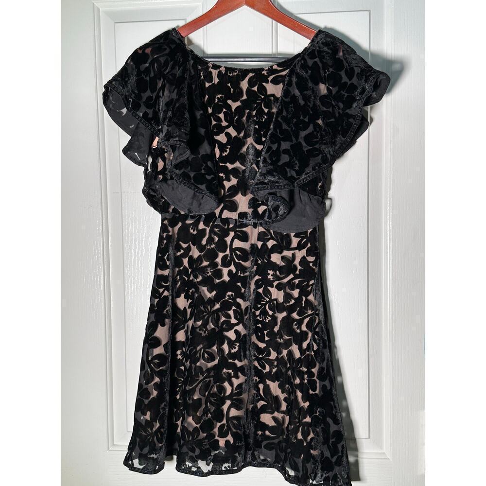 NWT Foxiedox Black Ingrid Floral Burnout Velvet Devor A-Line Midi Dress Size XS